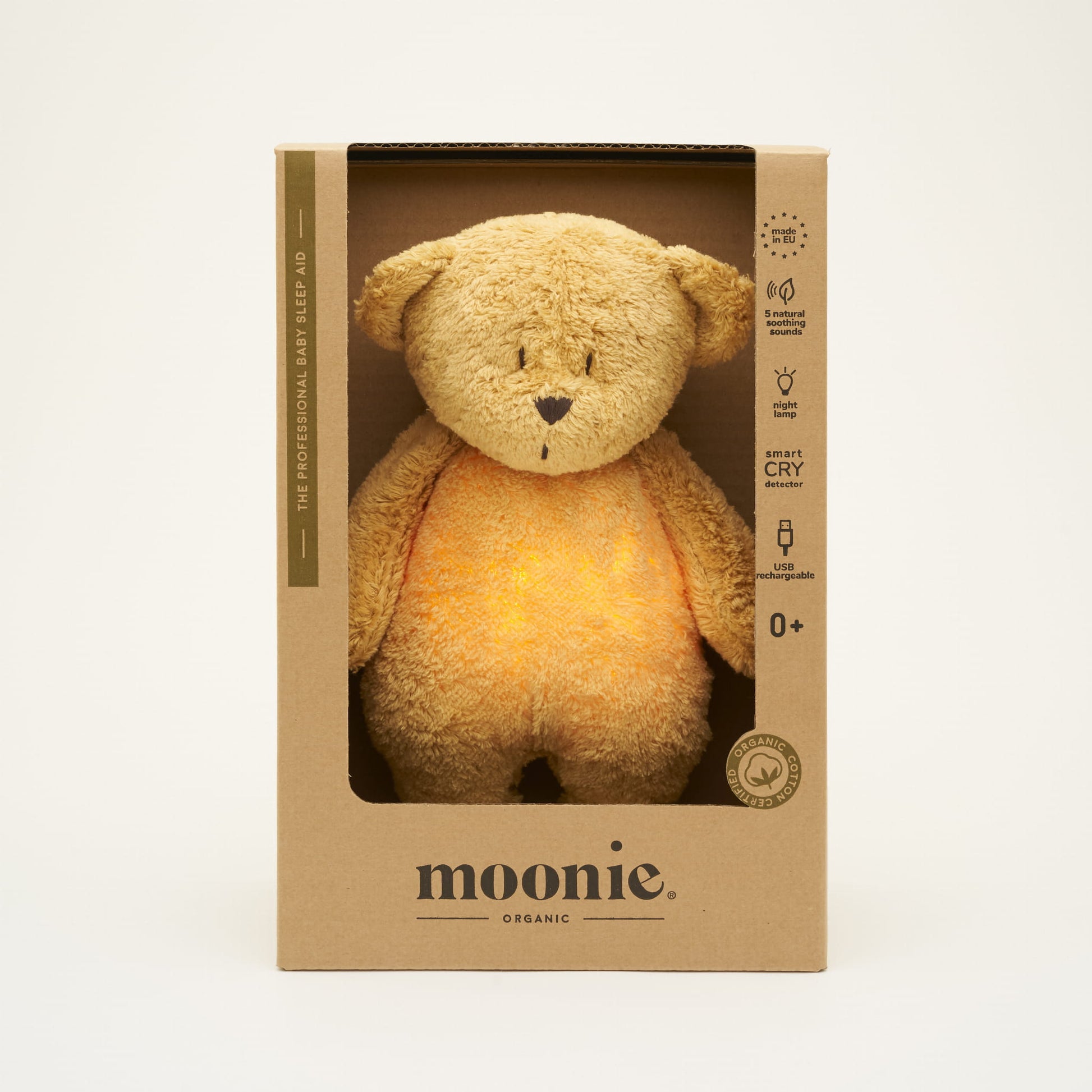 MOONIE 2.0 – Ursinho Orgânico com Luz, Som e Detetor de Choro | Lolla Kids