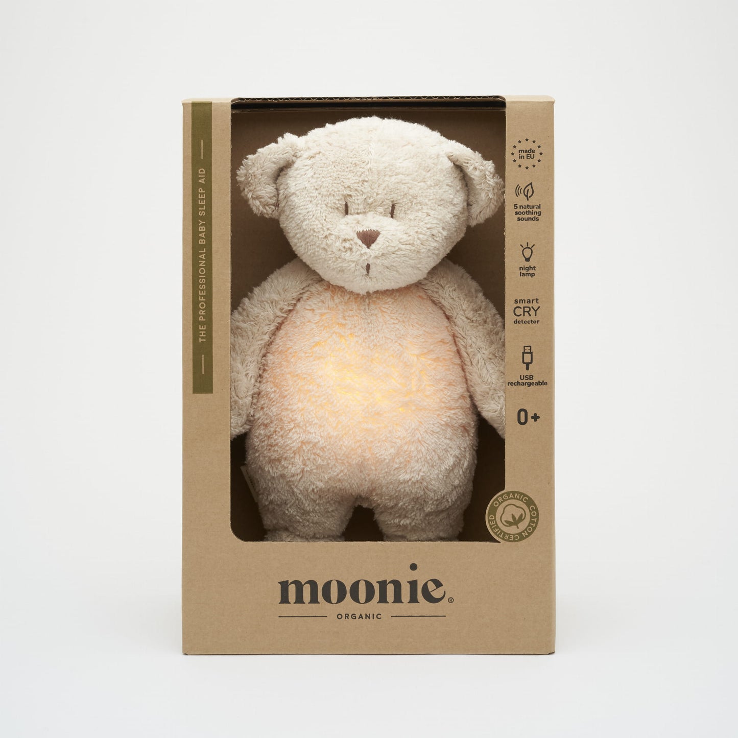 MOONIE 2.0 – Ursinho Orgânico com Luz, Som e Detetor de Choro | Lolla Kids