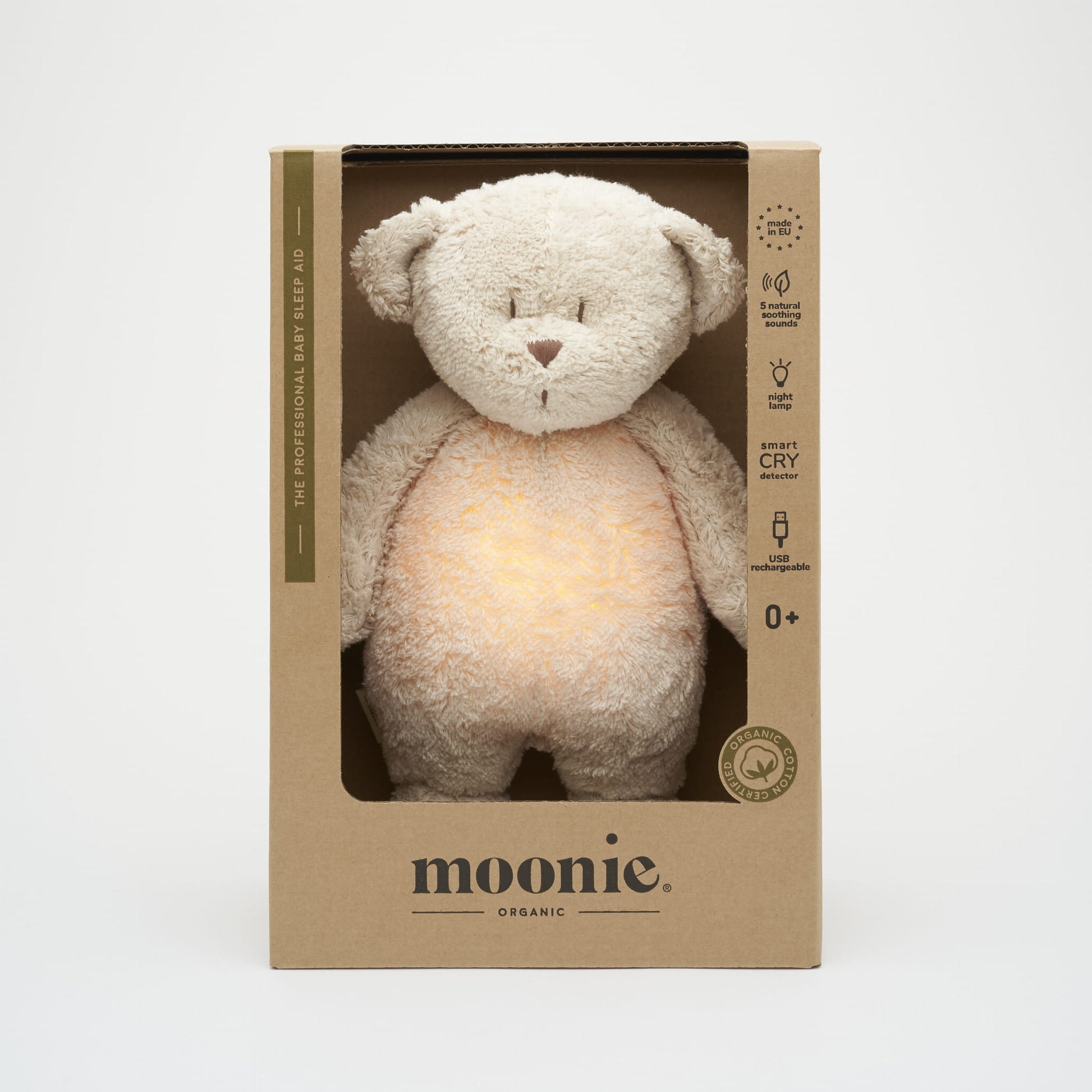 MOONIE 2.0 – Ursinho Orgânico com Luz, Som e Detetor de Choro | Lolla Kids
