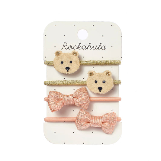 Teddy Bear Ponies (Pack 4) | Elásticos com Ursinhos &amp; Laços | Lolla Kids