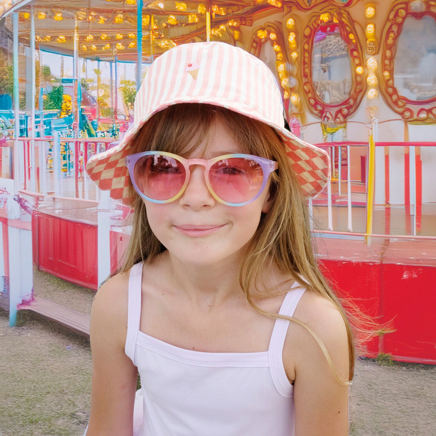 Chapéu Reversível Candy Stripe Criança 3–6 Anos