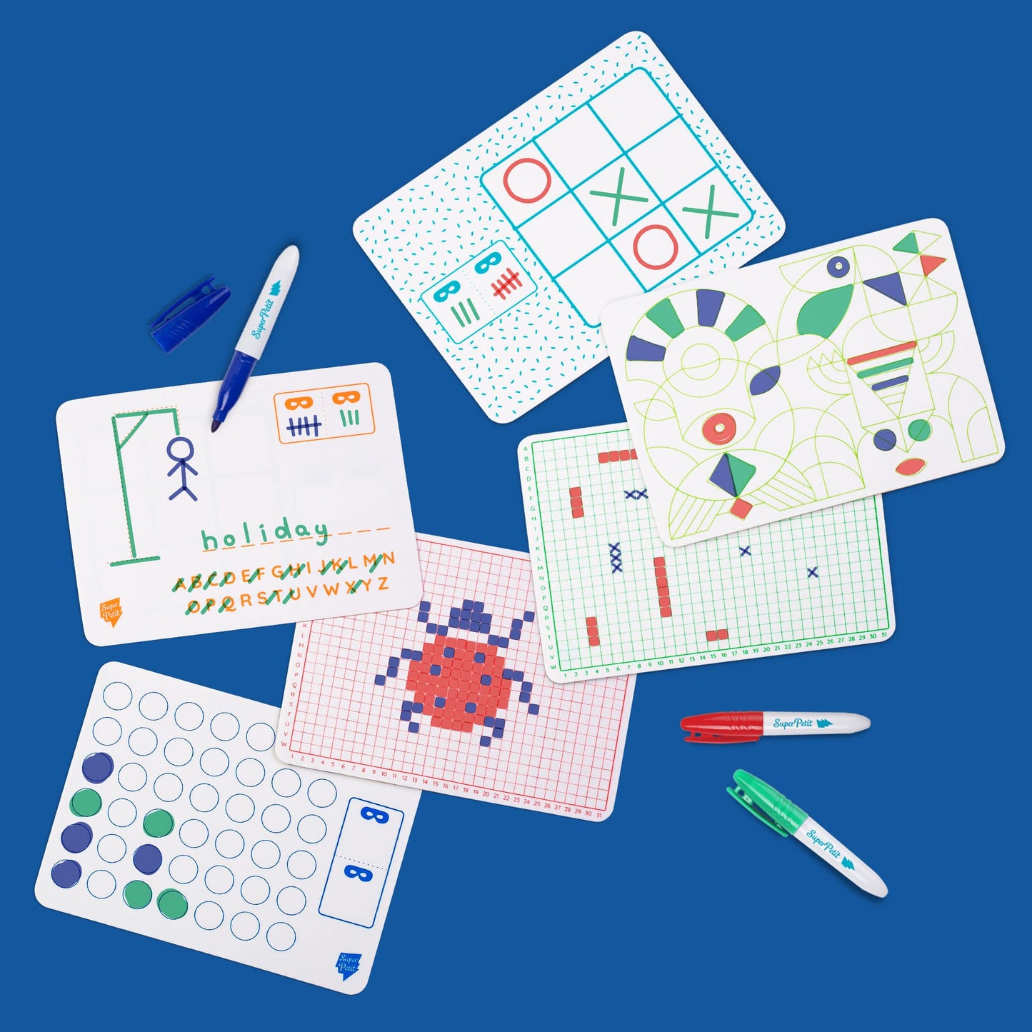3 Mini Jogos Reversíveis de Viagem em Silicone + 3 Marcadores Apagáveis