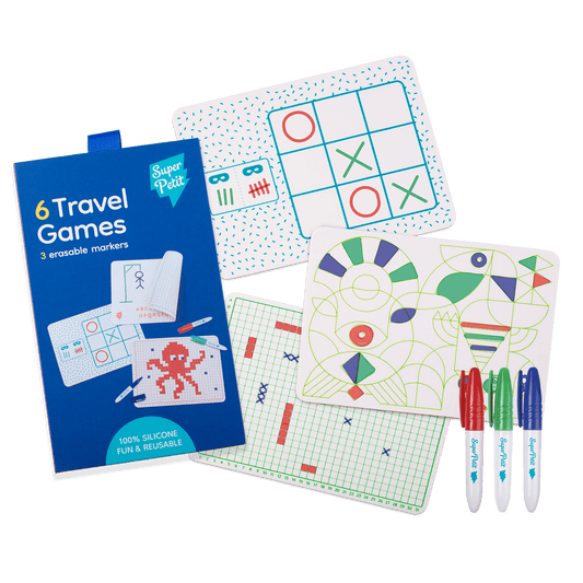 3 Mini Jogos Reversíveis de Viagem em Silicone + 3 Marcadores Apagáveis