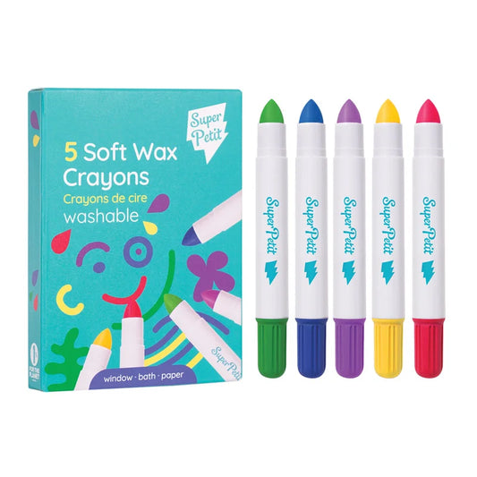 SuperPetit 5 Soft Wax Crayons – Giz de Cera Lavável para Janelas, Espelhos, Banheira e Papel (3+)