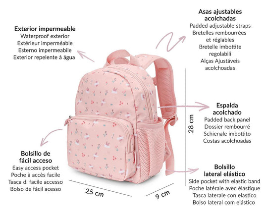 Mochila infantil Blossom Birds Tutete - vista frontal com estampado de aves e flores
