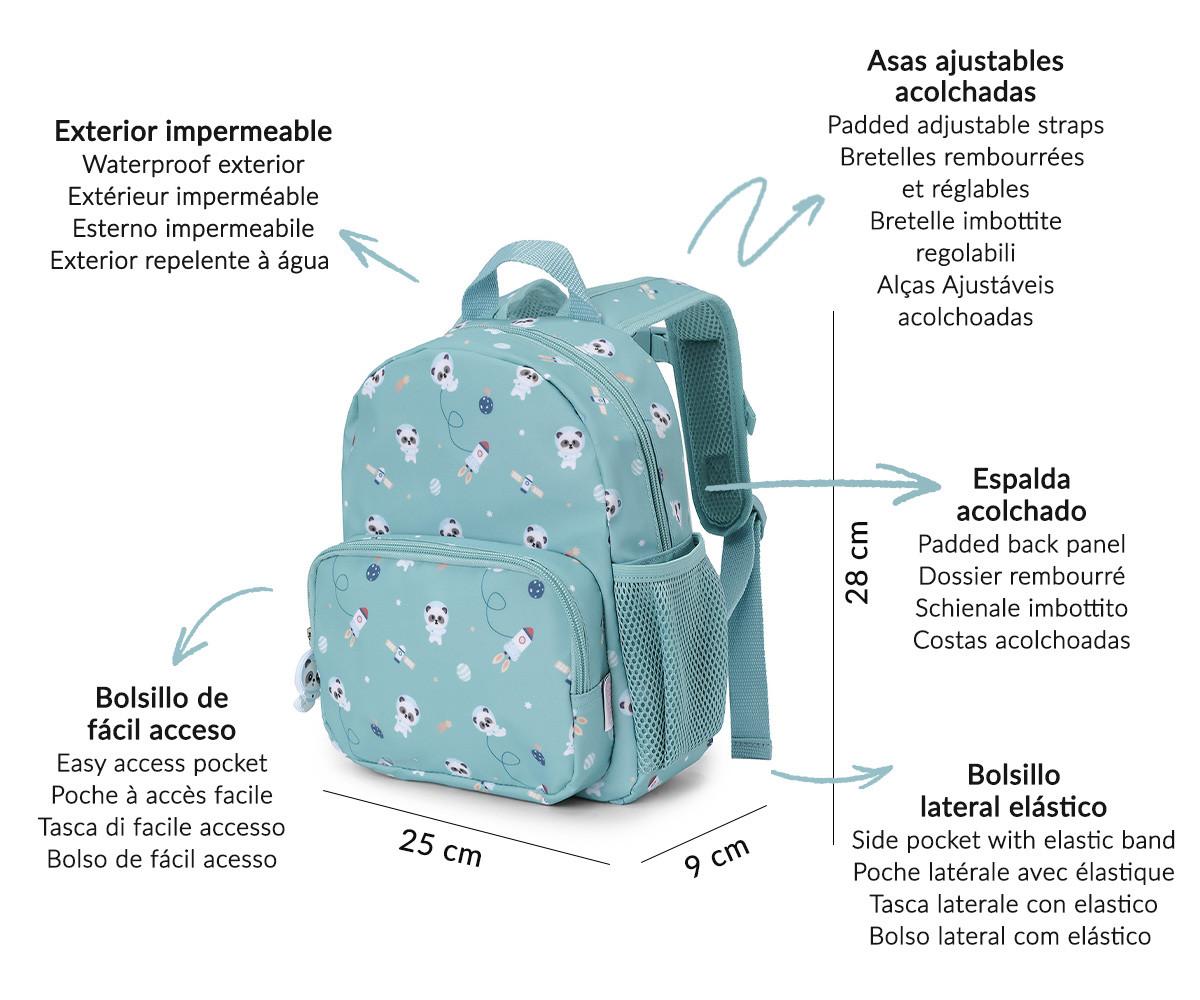 Mochila infantil Pandas in Space Tutete - vista frontal com estampado de pandas astronautas