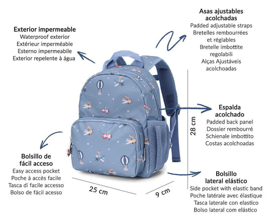 Mochila infantil Planes Tutete - vista frontal com estampado de aviões