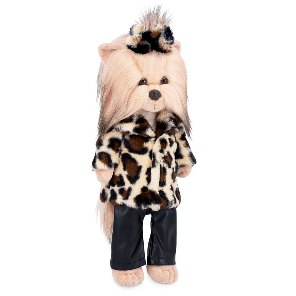 Peluche Lucky Yoyo Street Style da Orange Toys, cadela leopardada e preta de 38 cm com roupa removível | orange-toys-peluche-lucky-doggy-leopardo-lollakids