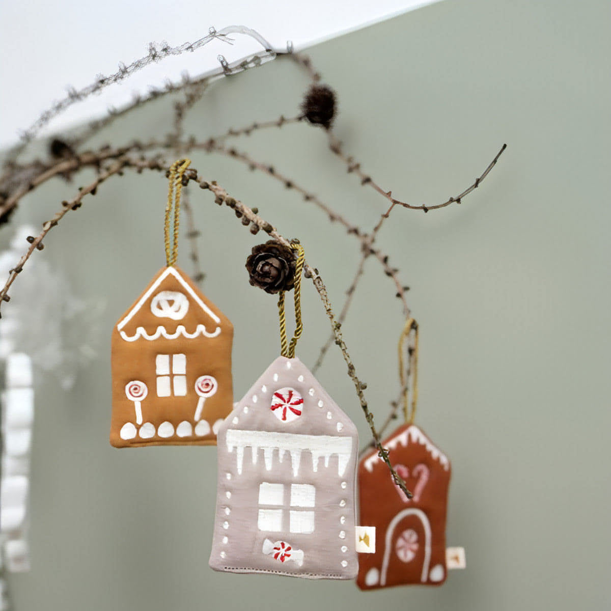 Decorações 3 Gingerbread House para Árvore Natal